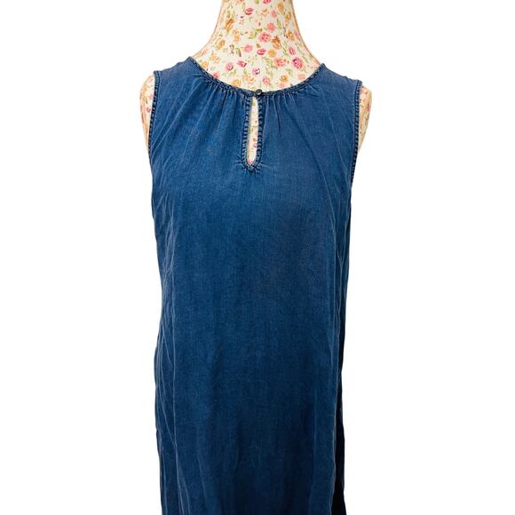 💙 Liz Claiborne Blue Sleeveless Maxi Dress L Denim Look Boho Cottagecore - Picture 2 of 4